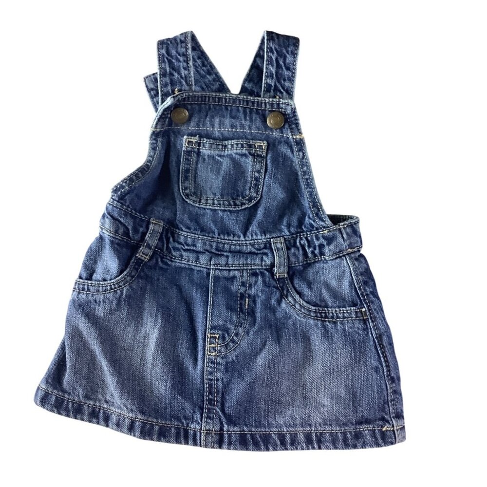 Old Navy Denim Overall Dress‎ Girls 3-6 Months Adjustable Straps Blue Sleeveless